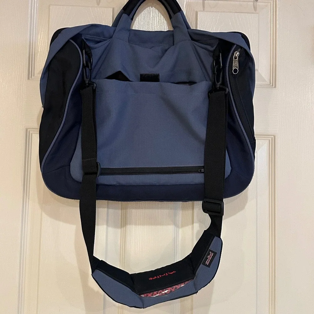 JanSport Blue Messenger Laptop Bag Padded Shoulder Strap Two Tone Navy